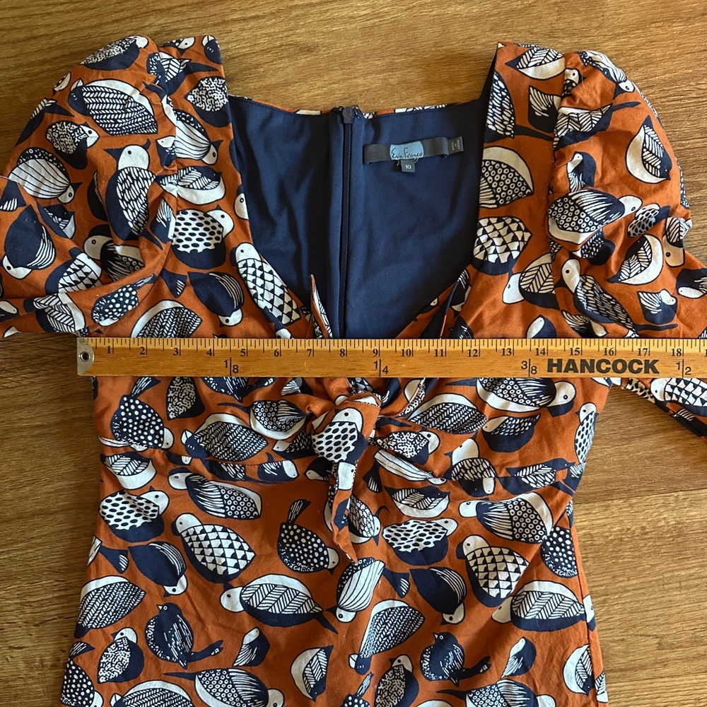 Anthropologie Eva Franco Tropical Birds Sweetheart Neck Blouse Puff Sleeves - Picture 3 of 4